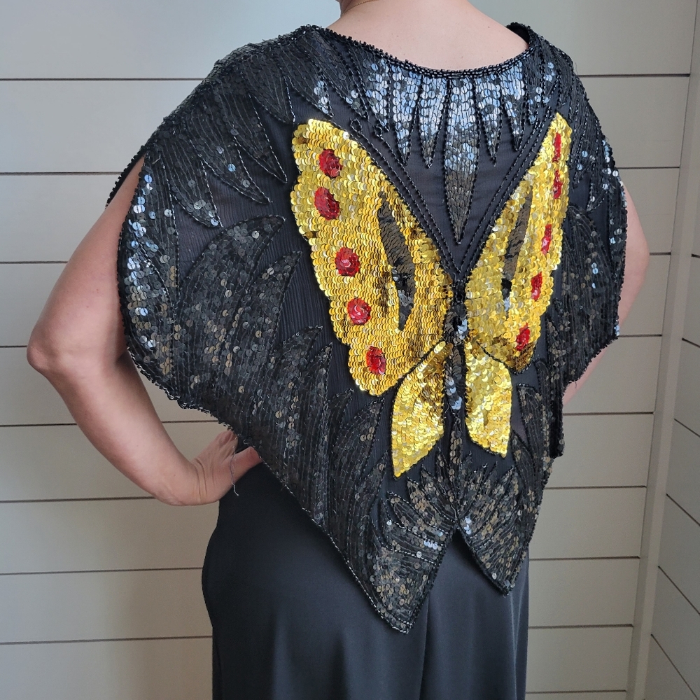 Vintage Butterfly Beaded Shawl